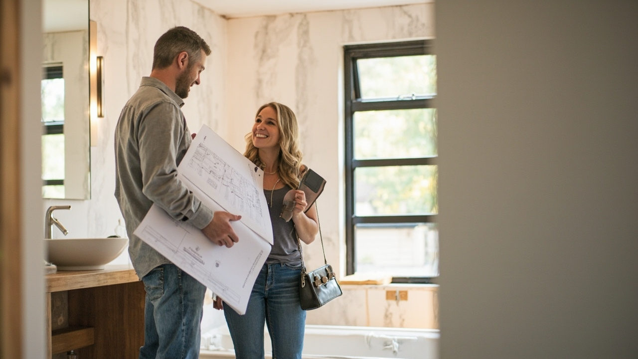 modern kitchen renovation with white cabinets and quartz countertops, bright natural lighting