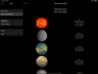 Moon Phase & Sun Rise/Set