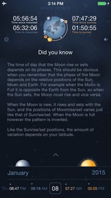 Raise and Set Times - Moonrise, moonset, sunrise, sunset times and compass