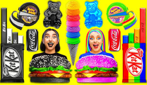 Rainbow vs Black and White Challenge for 24 Hours! 무지개 대 24 시간 동안 흑백 도전 Multi DO 다 마