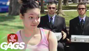 Man in Freezer, Blowing Birthday Cake All Over Girl, Secret Agent Briefcase Swap Prank