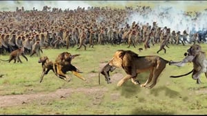 勇敢すぎる - ヒヒの群れが仲間を救うために力を合わせてライオンを攻撃した