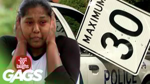 Speed Sign Smashes Cop Car's Window