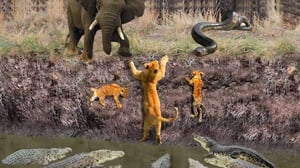 ライオンの家族はこの戦いで悲惨です - ライオン対ゾウ、ニシキヘビ、ワニ