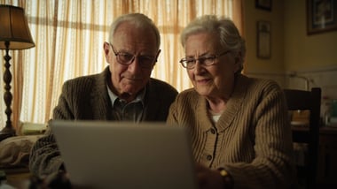 Senior using tablet with free internet access through Lifeline program benefits