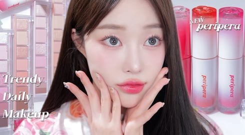 요즘 트렌트 전부 반영한 실패없는 데일리 메이크업(๑•̀ᴗ-) (페리페라 리뉴얼 팔레트&잉무글🍒)ㅣMINCARONG