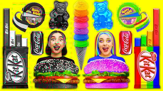 Rainbow vs Black and White Challenge for 24 Hours! 무지개 대 24 시간 동안 흑백 도전 Multi DO 다 마