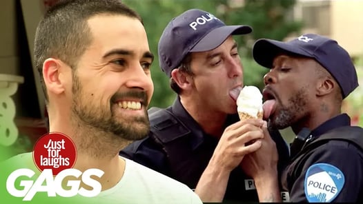 Two Cops Sharing an Ice Cream Cone Prank