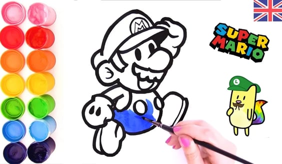 COLORING PAGES 🔧 draw SUPERMARIO ✏️ GAMES to LEARN the COLORS 🎨 Gato Rainbow & Gata Moon