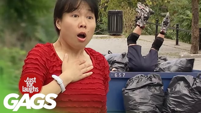 Rollerblading Cop Ends up in the Trash Prank