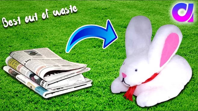 how to make cute rabbit from waste newspaper | Best out of waste | Artkala 285.