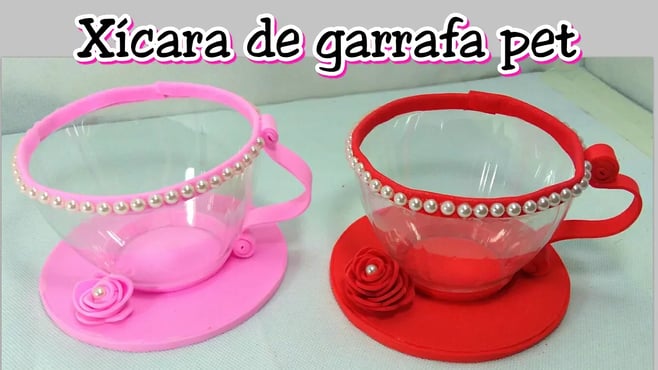Xícara de garrafa pet - Use como lembrancinha, decoração. Reciclagem de garrafa pet. #Artesanato