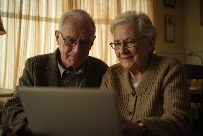 Senior using tablet with free internet access through Lifeline program benefits