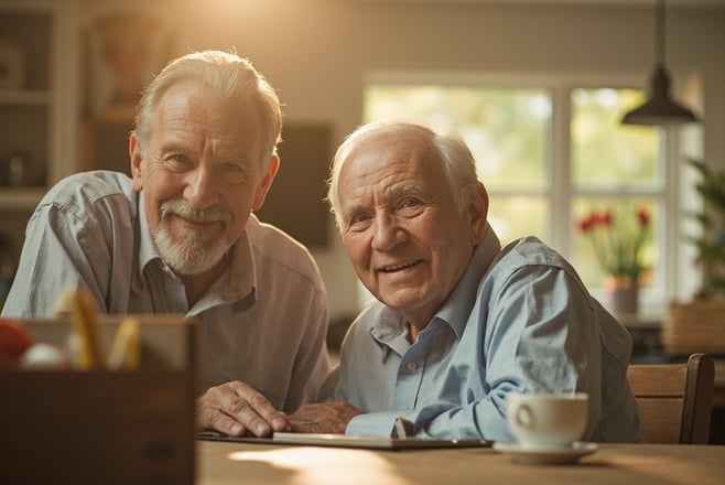Senior citizen using tablet to access Hulu streaming service with discount