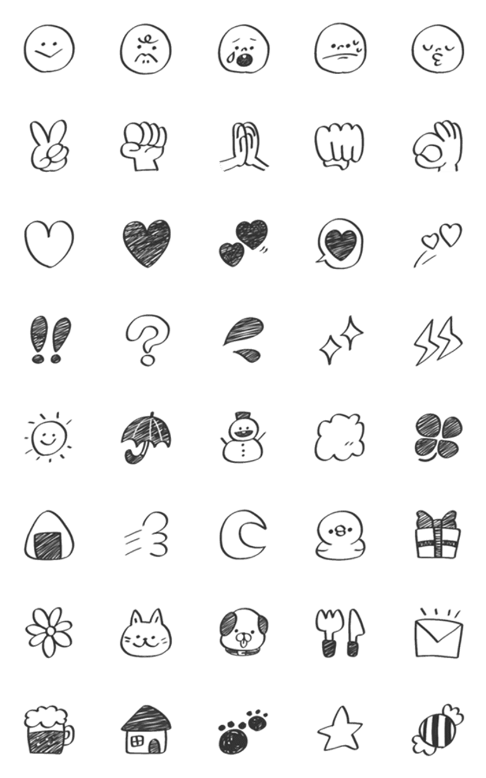 ●手書きモノクロ絵文字セット●