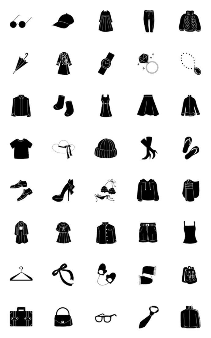 おしゃれかわいい黒絵文字/洋服etc.