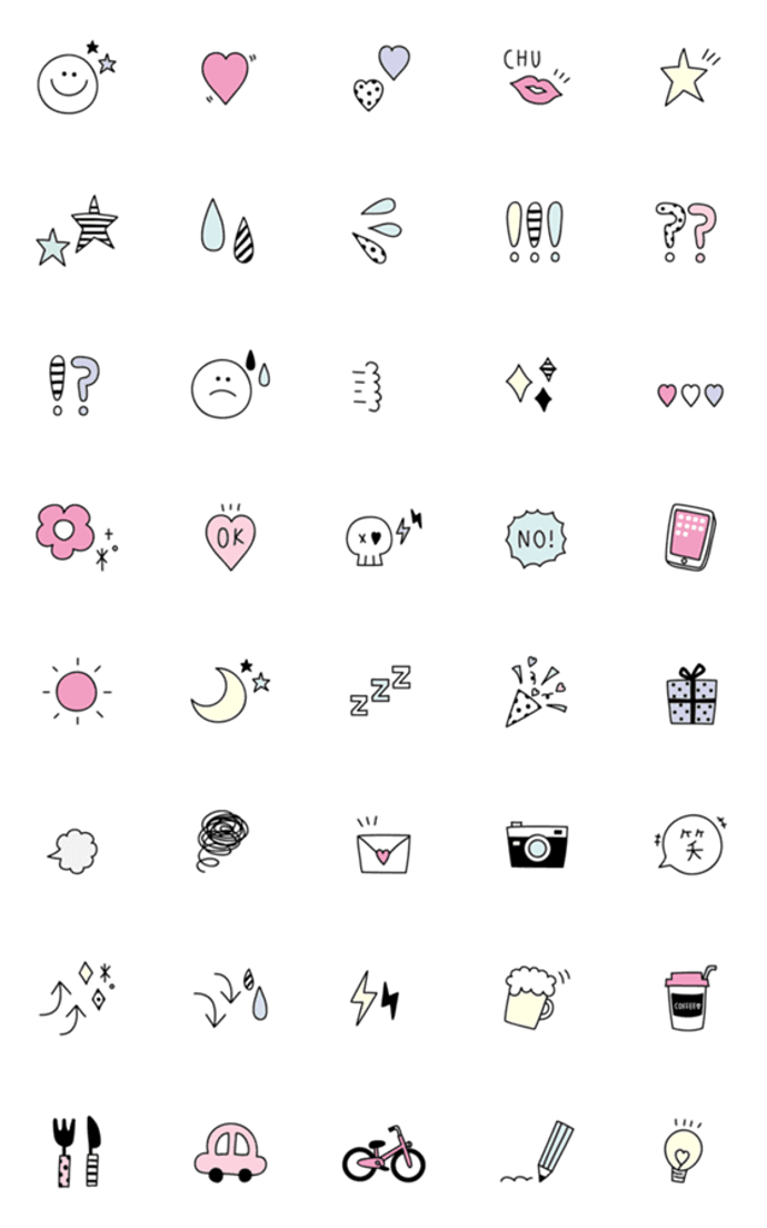 THE☆ミニ絵文字【モノクロ×パステル】