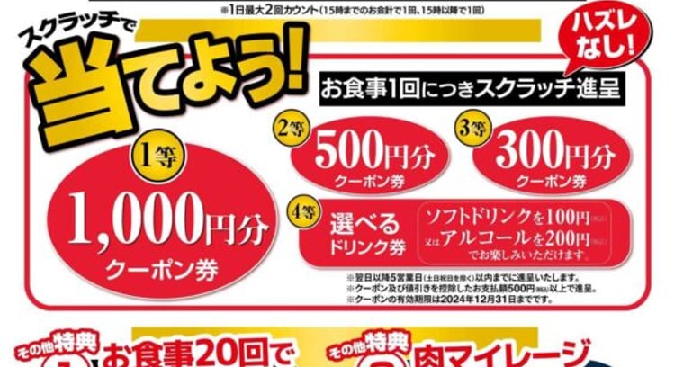 いきなり！ステーキ公式アプリ会員限定「いきなり！スクラッチ祭り」開催！ランキング上位者に豪華賞品も！