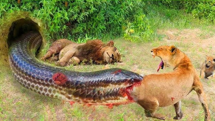 母ライオンは子供たちを守ろうとしてコブラの毒で死亡