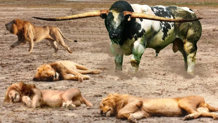 バッファローの群れは自分たちの安全を確保するためにライオンを攻撃して殺すことを決意しました